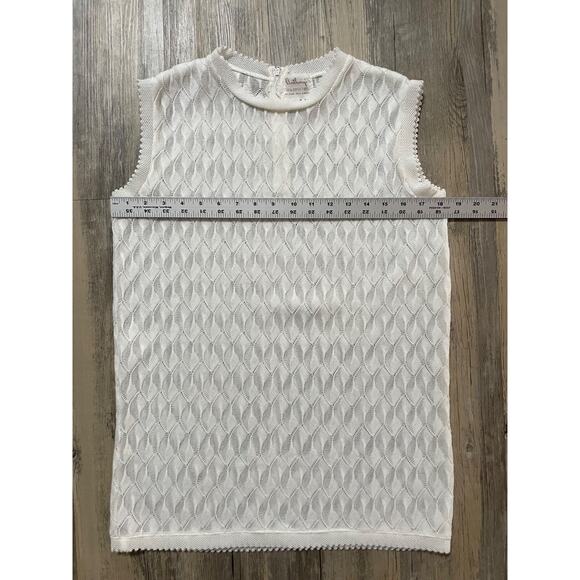 Vintage 60s White Sleeveless Knit Shell Top Crochet Mod Sweater Tank Size S/M - Picture 3 of 5
